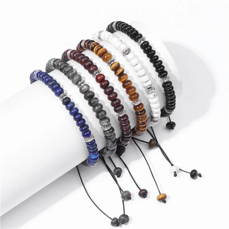 

4*6mm Natural Stone Wheel Beaded Braid Bracelet Tiger Eye Lazuli Woven Bracelets Healing Energy Bracelet for Men Women Jewelry