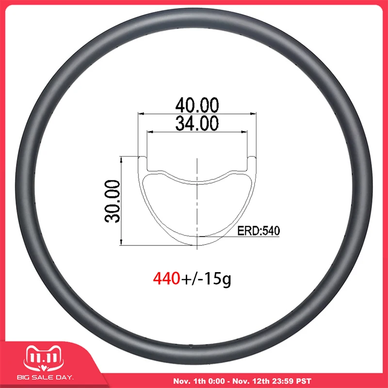 

im 27 5 carbon rims 440G MTB DH hookless carbon bike rims 40mmX30mm depth 24H 28H 32H 36H clincher tubeless bicycle rim aro 27'5