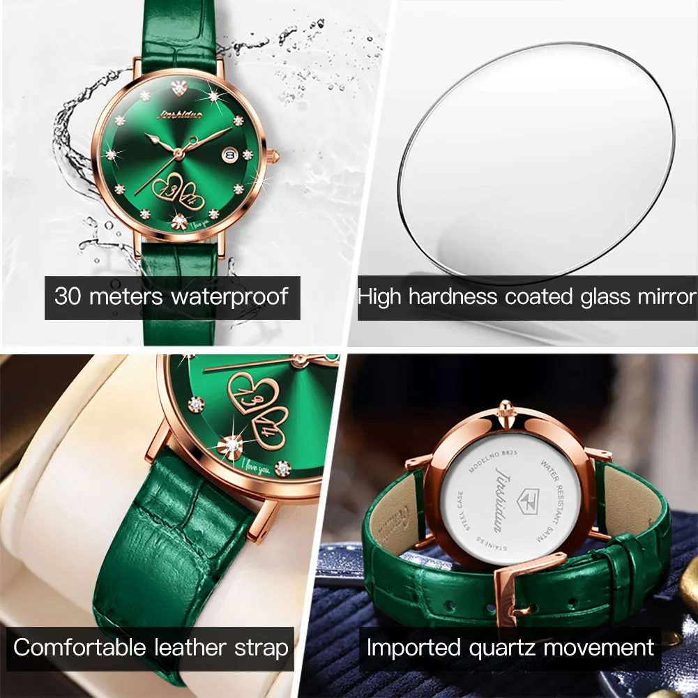 JSDUN Fashion Imported Ladies Quartz Bracelet Leather Strap Rose Gold Diamond 50M Waterproof Wristwatch Elegant Women's Watches enlarge