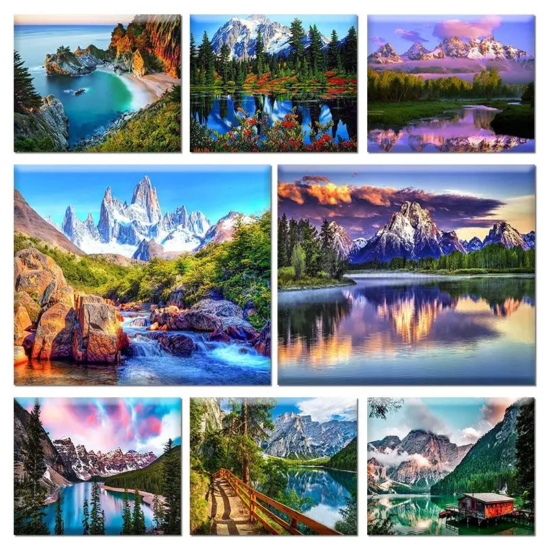 

CHENISTORY Diamond Embroidery Scenery Of Lakes And Mountains Full Square Round Drill 5d Diamond Painting With Frame Home Decor