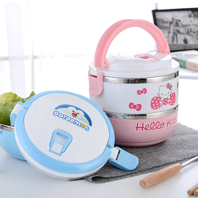 

Sanrio, Hello Kitty Ланч-бокс Kawaii Doraemon нержавеющая сталь изолированный Ланч-бокс мультяшный двойной Ланч-бокс Студенческая коробка для завтрака Ланч-бокс
