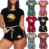 two piece set female tracksuit women o neck summer t shirt and short pants casual outfits print tops shorts pant jogger suits