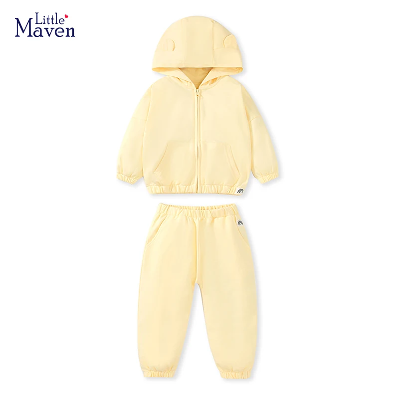

Little maven 2023 New Fashion Clothes Sets Baby Girls Yellow Cotton Hoodie Autumn Casual Clothes for Kids Girls 2-7 year
