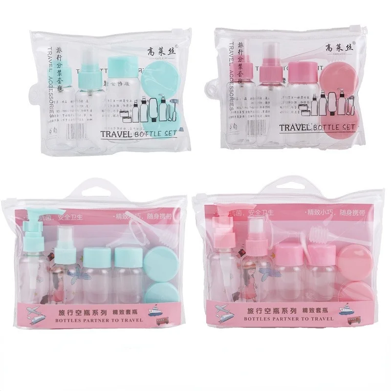 

7/9pc/Set Portable Travel Refillable Empty Bottle Set Essence Shampoo Shower Gel Container Can Spray Lotion Bottling