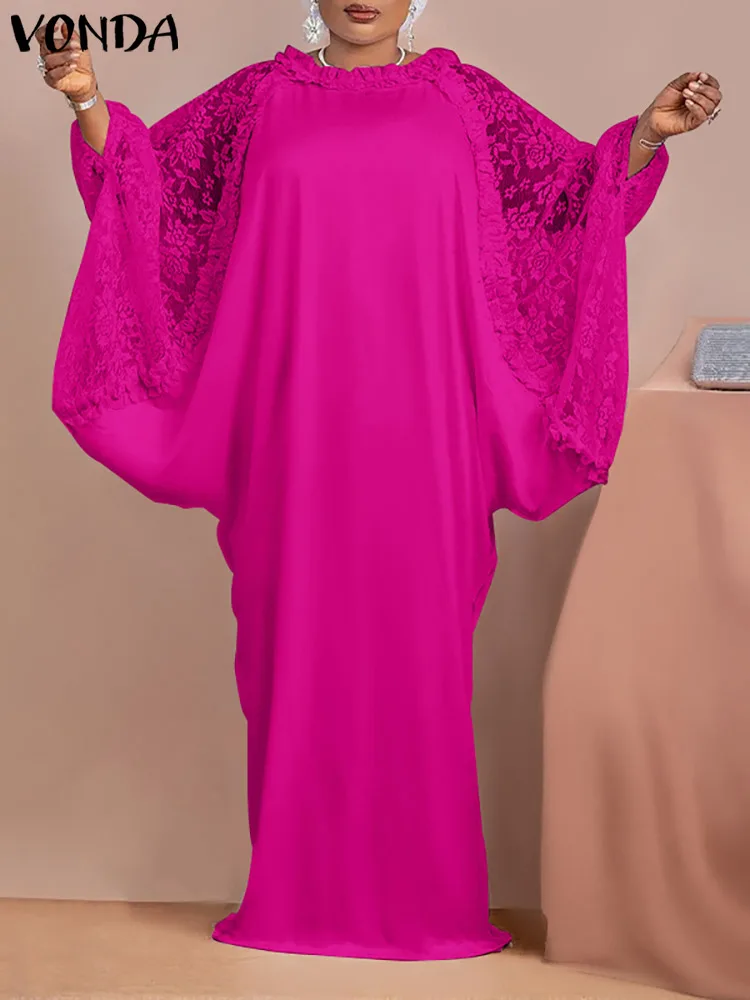 

Летнее сексуальное кружевное лоскутное платье макси VONDA 2022, женское плиссированвечерние вечернее платье с длинным рукавом, повседневное св...