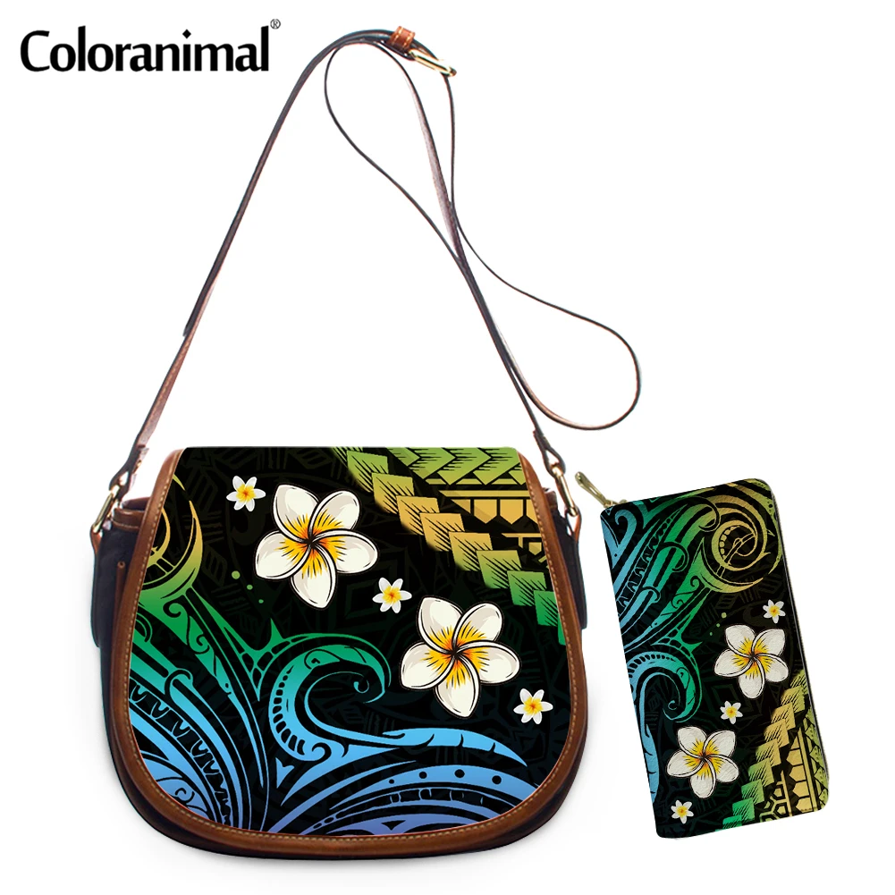 

Coloranimal Fashion PU Leather Shoulder Bag for Women Pretty Polynesian Plumeria Printed Female Handbag Crossbody Bag with Strap
