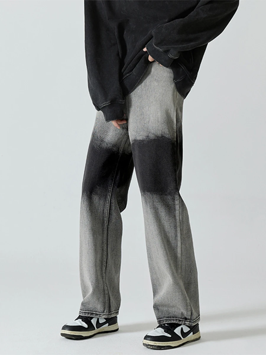 Four Seasons Men's Tie Dye Gradient Men's Jeans Fashion Casual Wide Leg Pants Straight Loose Jeans Streetwear Ins Hot Sale Denim