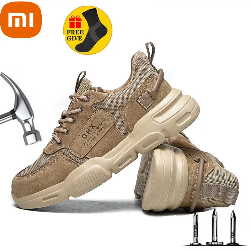 

Xiaomi Men Outdoor Breathable Mesh Steel Toe Anti Smashing Safety Shoes Men's Light Puncture Proof Comfortable Brown Safety Boot