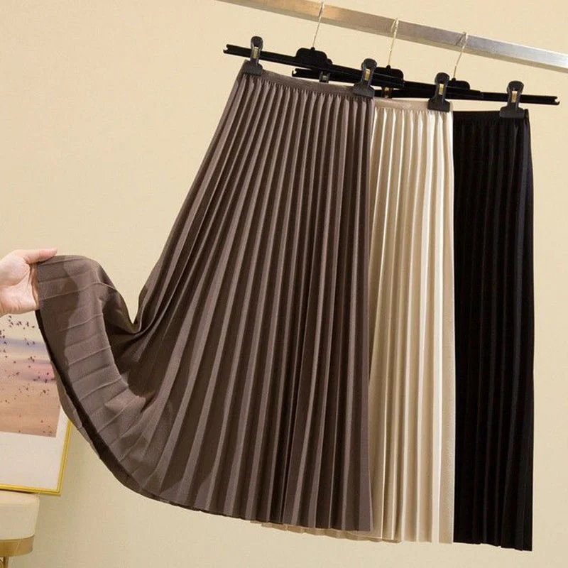 

Новинка 2021, плиссированная юбка с высокой талией, женские универсальные юбки средней длины на осень и зиму, Женская юбка-трапеция средней дл...