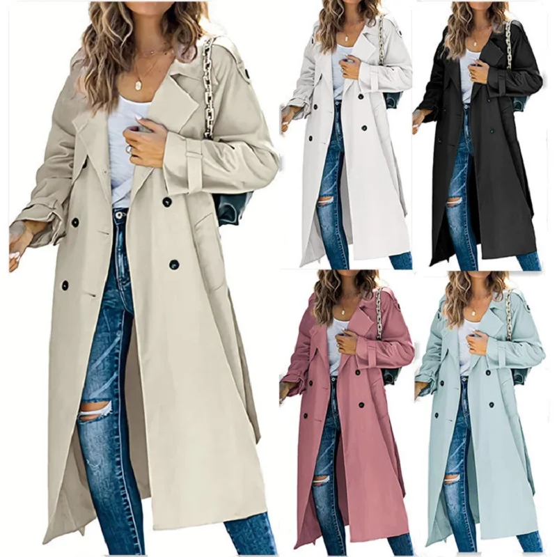 

Women's Double Breasted Trench Long Jacket Coat Casual Mountaineeri Overcoat Classic Female Lapel Windbreaker Jackets Coats