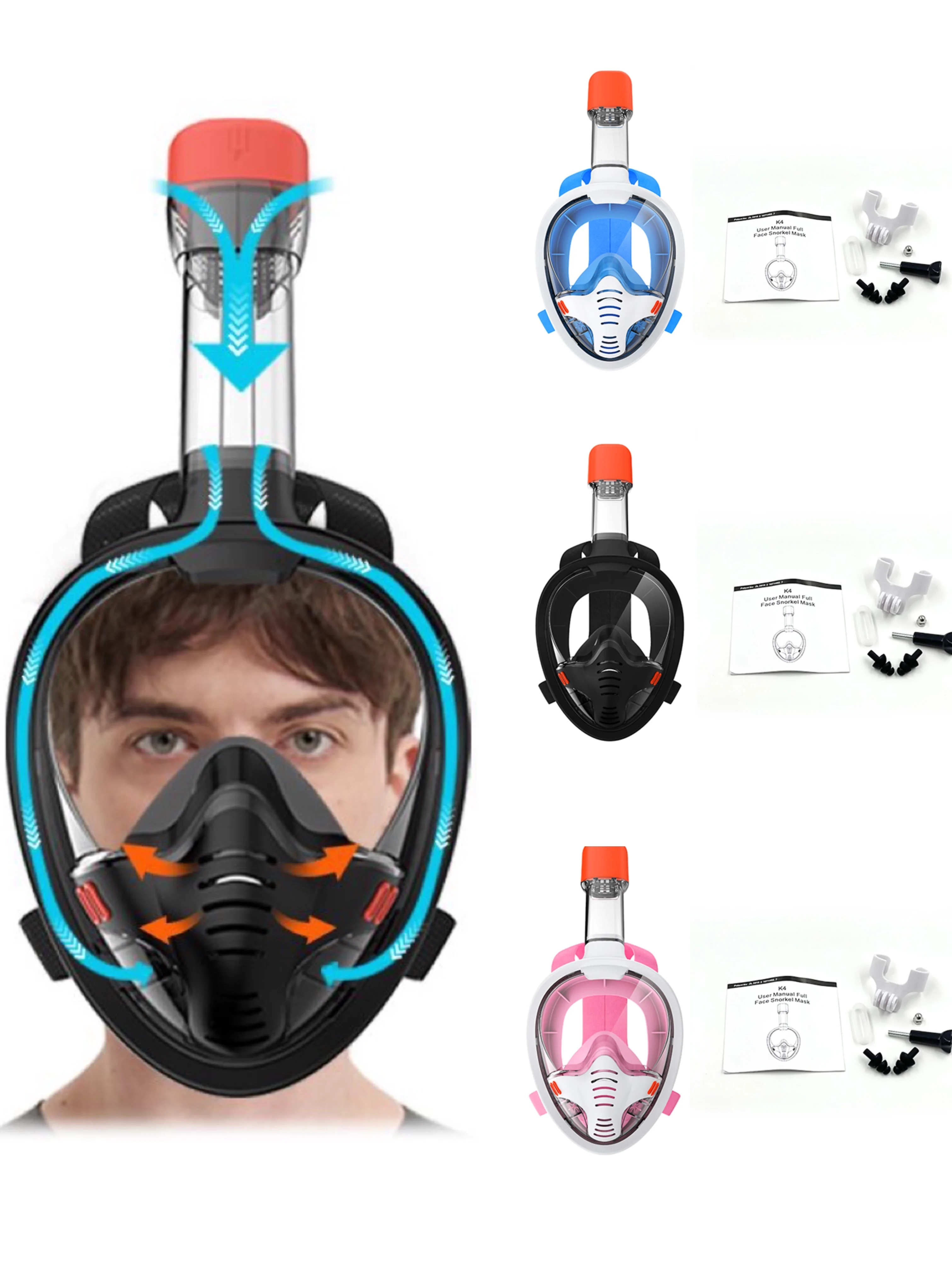 NEW Scuba Diving Snorkeling Mask Men/Women Camera Stand Using Superior Dry Snorkel Technology Underwater Full Face K4 Swim Mask