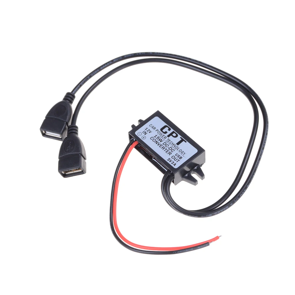 

DC Converter 12V Buck To 5V 3A Dual USB Output Jack Car Power Regulator Voltage Step Down Module Power Supply