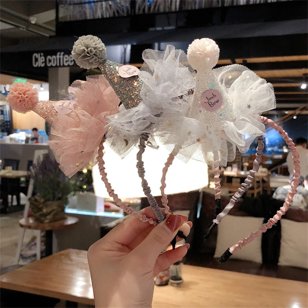 

Children's Birthday Crown Hairband Cute Princess Lace Sequins Fragmented Hair Turban Headband Hair Accessories For Girl Headwear