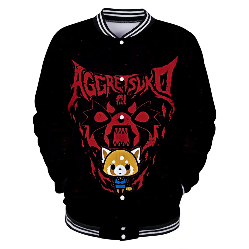 

Аниме бейсбольные куртки Aggretsuko для женщин/мужчин, модная куртка с длинным рукавом, уличная одежда с 3D принтом