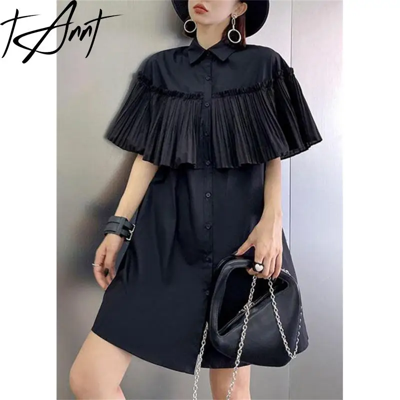 

Женское платье-рубашка с коротким рукавом, черного или белого цвета