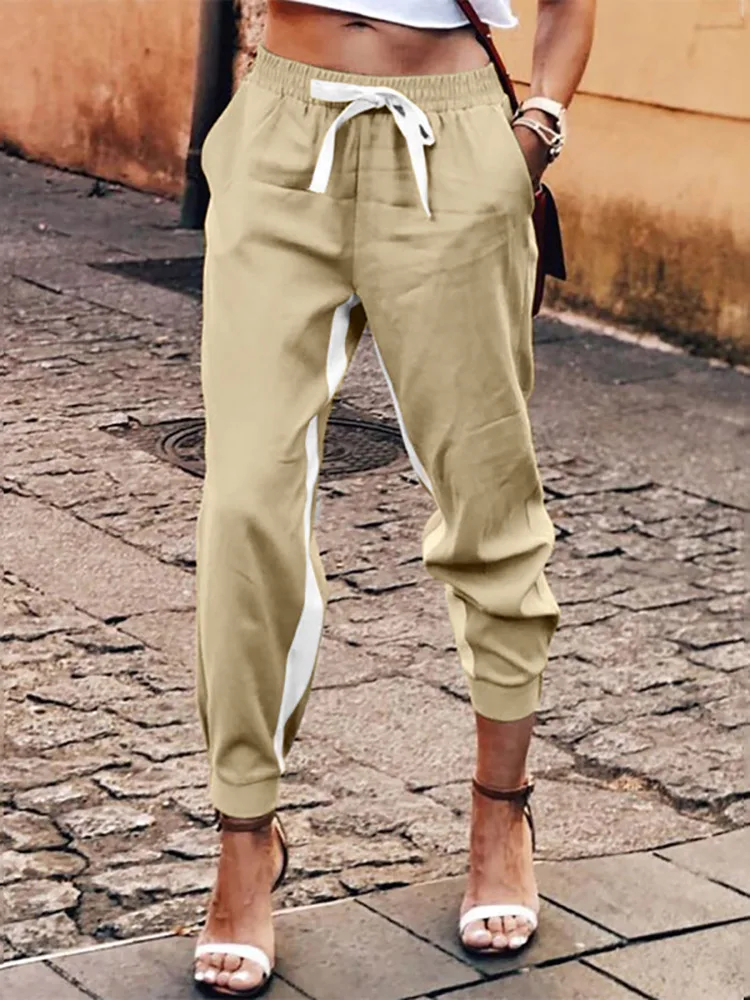 

2022 Casual Pencil Trousers Street OL Long Palazzo Oversized Women Patchwork High Waist Pantalon ZANZEA Fashion Solid Maxi Pants
