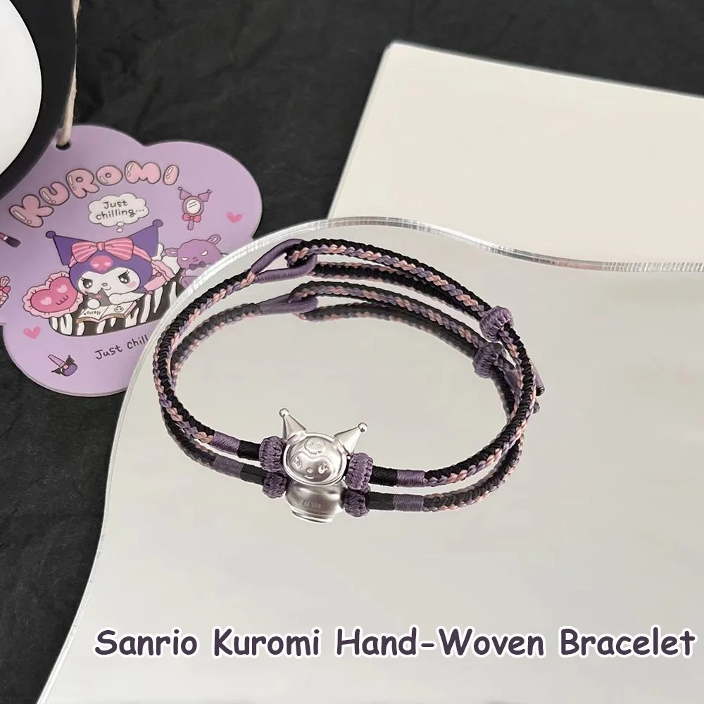 

Fashion Kuromi 999 Sterling Silver Bracelet Kawaii Sanrio Purple Hand-Woven Cartoon Bracelet Women Jewelry Gift 2023 New