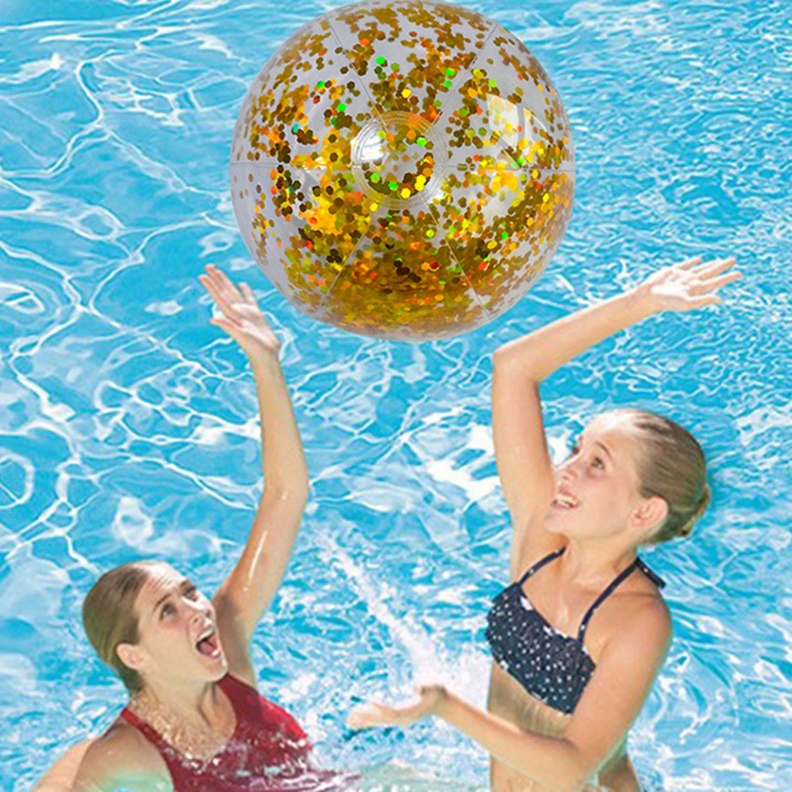 

24"/16" Large Inflatable Glitter Pool Beach Ball for Summer Beach Pool Party Holiday Swimming Pool Beach Toy ZJ55
