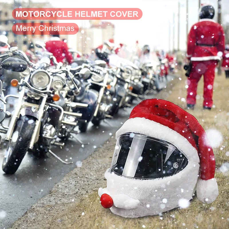 Christmas Helmet Cover Motorcycle Santa Claus Funny Cover Plush Santa ClausFull Helmet Cover Elastic Material Helmet Accessories