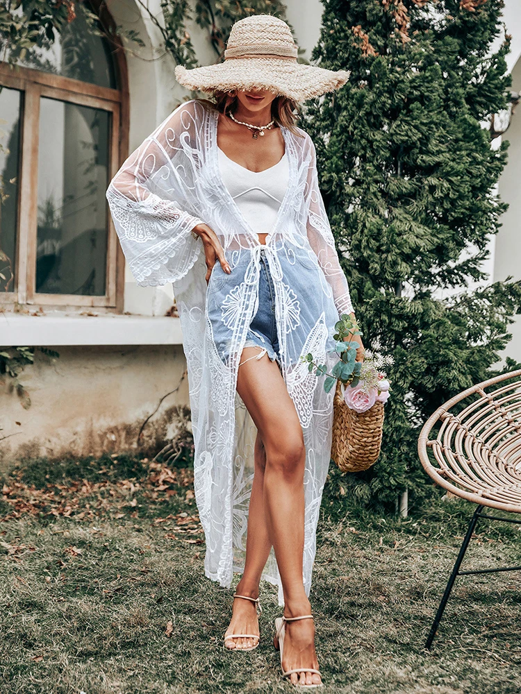 Кружевная Пляжная накидка-бабочка Fitshinling купальник прозрачный сексуальный