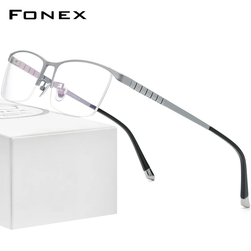 FONEX Pure Titanium Glasses Frame Men Square Eyewear 2020 New Male Half Optical Myopia Prescription Eyeglasses Frames F85640