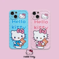bandai cute cartoon hello kitty leather cortex phone case for iphone 11 12 13 pro max mini x xs xr 6 7 8 plus shockproof cover