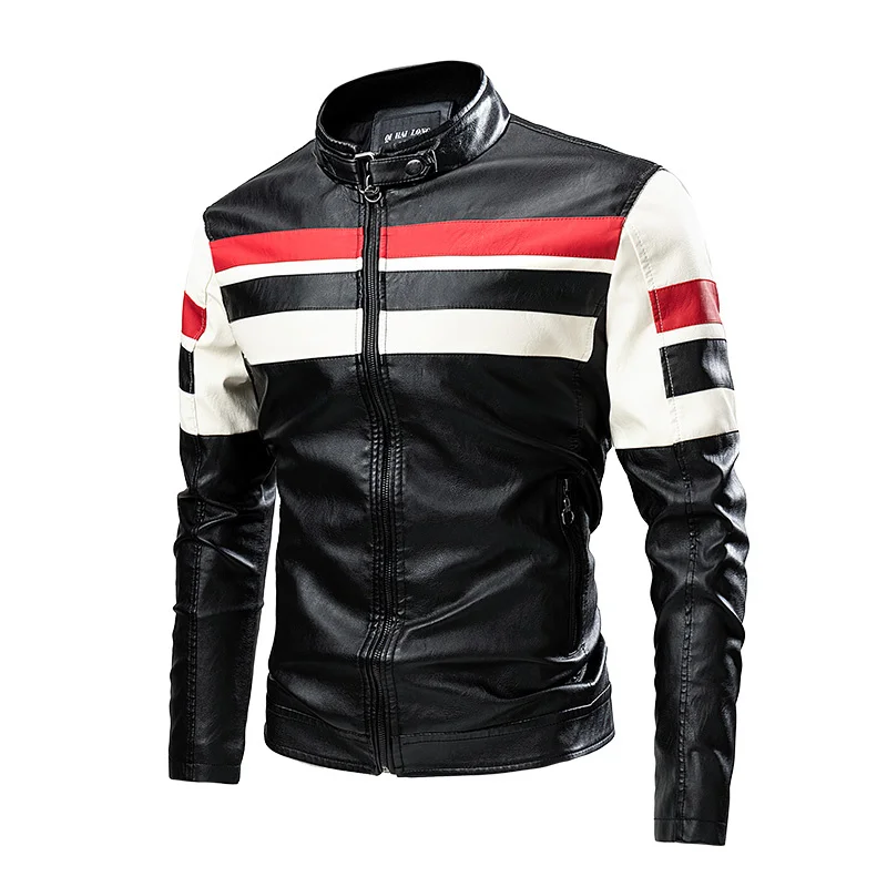 

MJNONG Brand Men Autumn New Causal Leather Jacket Coat Men Spring Motor Biker Pocket PU Leather Jacket Men