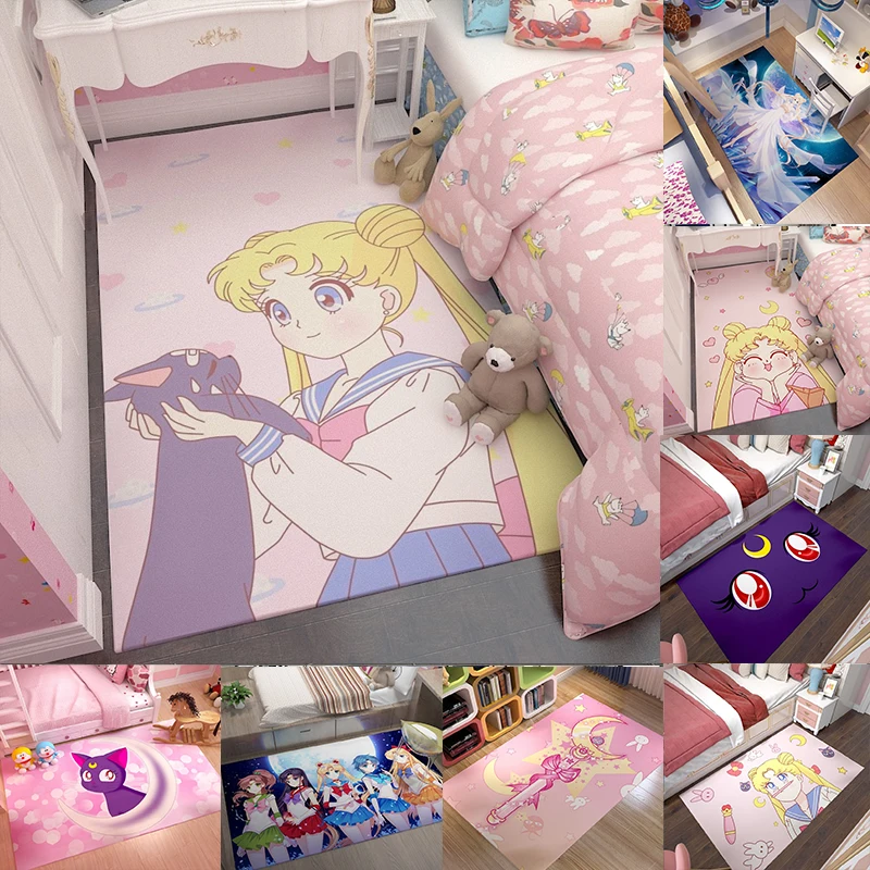 alfombras salon comedor decoracion habitacion infanil decoracion salon casa Alfombras Kawaii de Anime para habitación de niñas, felpudo grande de gato rosa, antideslizante, decoración de dormitorio de franela, regalo