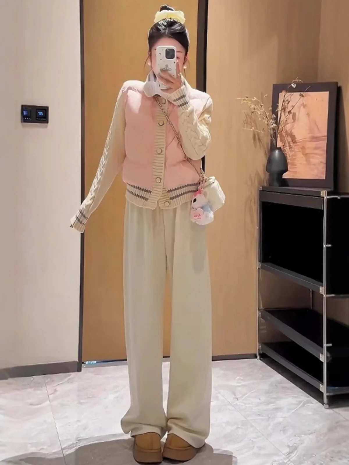 2024 зимняя изящная розовая лоскутная вязаная куртка на хлопковой подкладке