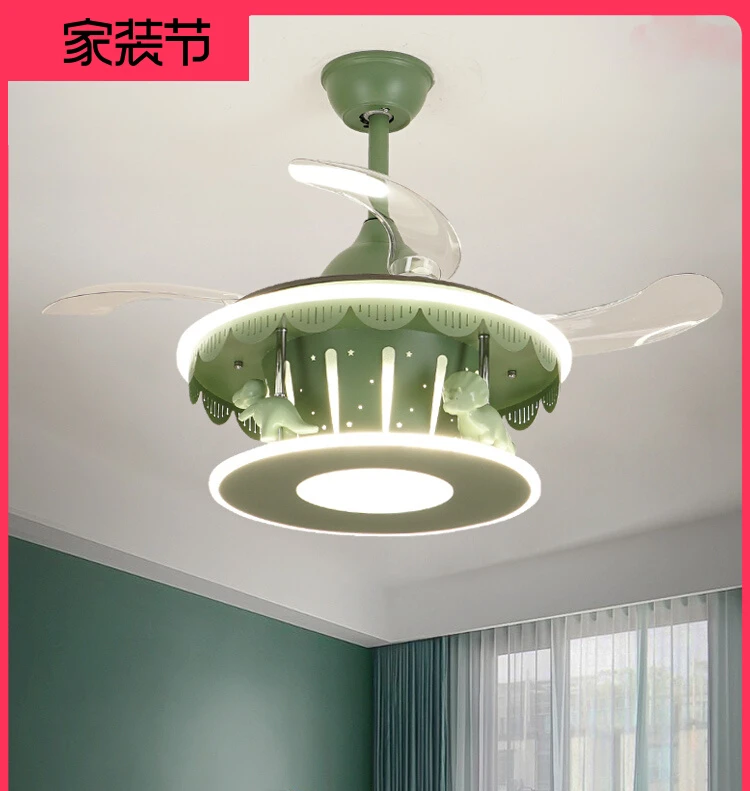 

Cartoon Dinosaur Invisible Ceiling Fan Lights Children's Room Fan Lamp Boy Bedroom Room Chandelier Creative Eye Protection