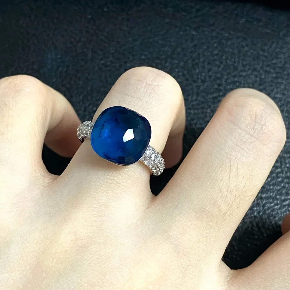 Кольцо с синим топазом 12 6 мм кольцо в конфетном стиле инкрустация прозрачное