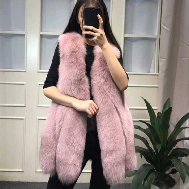 Real Fox Fur Vest Women Genuine Fur Vest Winter Ladies Gilet Thick Sleeveless Jacket Waistcoat Natural Real Fox Fur Vest Female