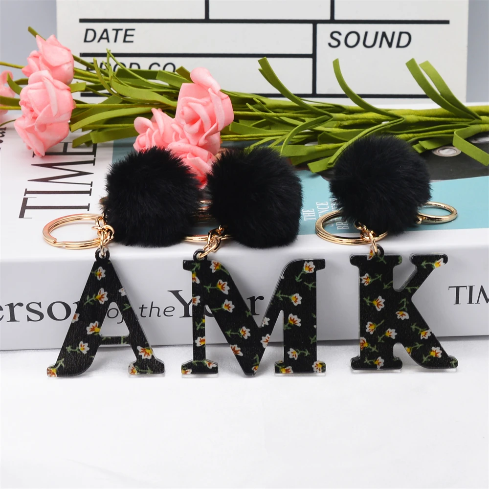 

Acrylic A-Z 26 Letter Keychains Alphabet Crystal Black Women Key Chains Key Ring Tassels Keyring Holder Pendent Gift Accessories