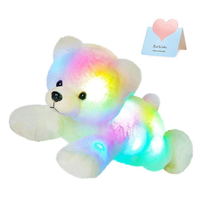 

GXMB 37cm Charm Light Up White Bear Plush Animal Musical Doll Glow in the Dark Holiday Home Decor Window Display Kids Favor