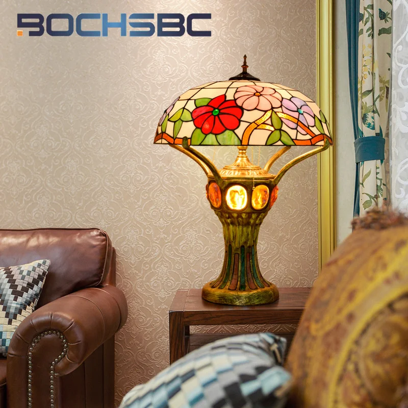 

Настольная лампа BOCHSBC из витражного стекла Тиффани, Ретро стиль, утренняя слава, арт-деко, гостиная, спальня, кровать, гостиница, лобби, антикварная Рабочая лампа