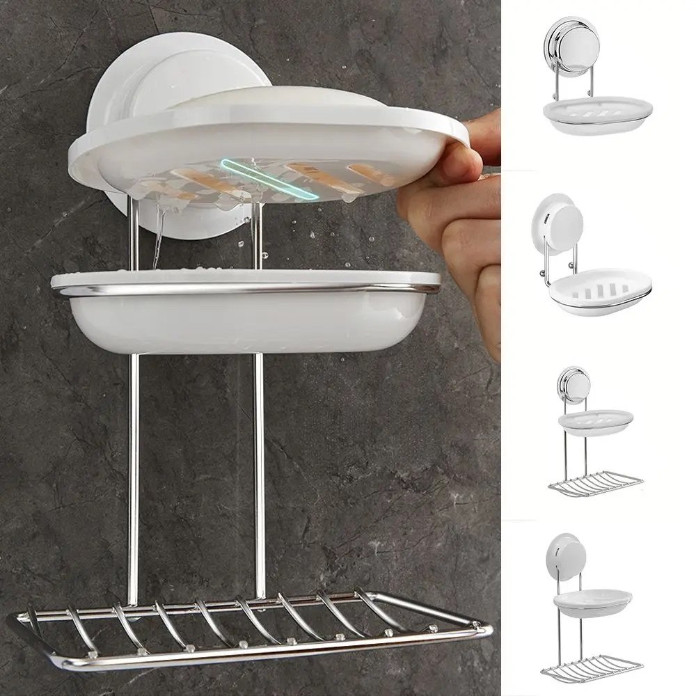 

Reusable Stainless Steel Double Layer Vacuum Sucker Cup Soap Case Soap Dish Rack Organizer Soap Holder