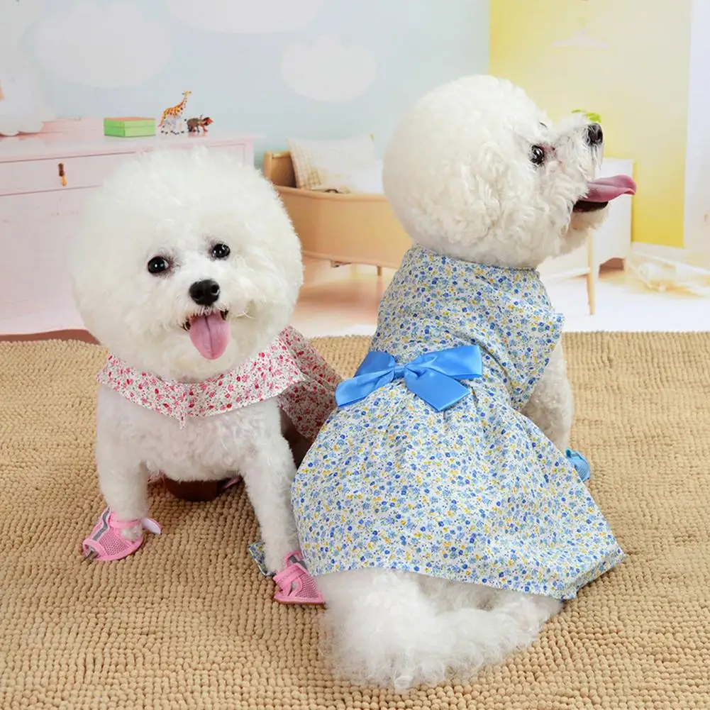 

Pet Dog Floral Dress Breathable Bow Design Pullover Princess Dress Pet Costumes For Wedding Party Holiday