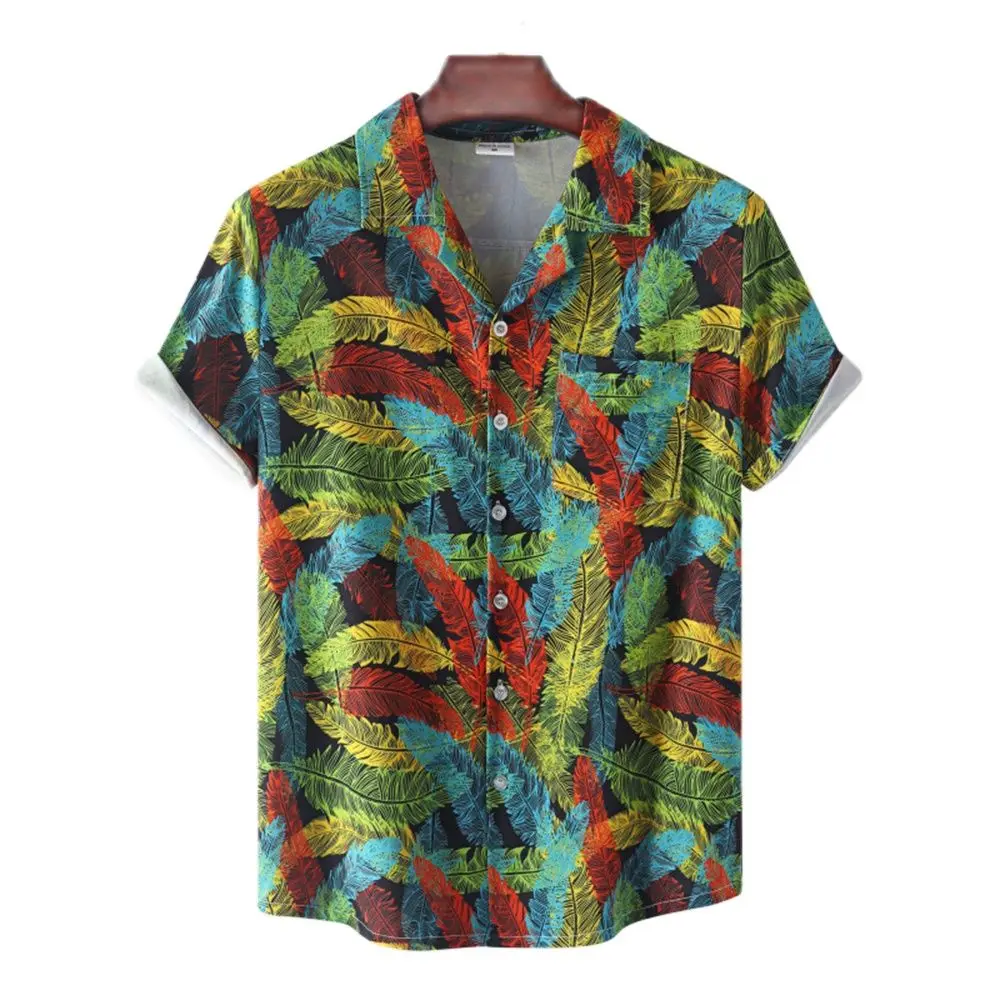 

Гавайские мужские рубашки азиатского размера 16 цветов, летняя пляжная блузка с коротким рукавом, повседневные мужские топы с цветочным при...