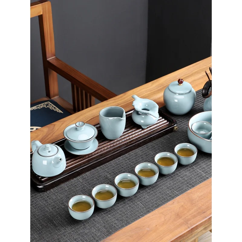 

Official Kiln Kung Fu Tea Set Household Complete Set Crackle Glaze Creative Filter Tea Set Tea Cup Gracked Glaze Supportable Gif