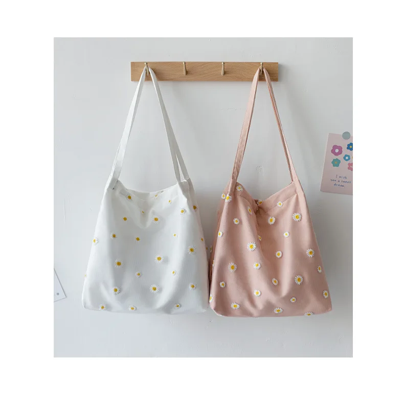 Student Canvas Handbag Shoulder Bag Cute Shopping Bag for Women 2022 Shopper Female Girls Environmental Reusable Foldable Totes