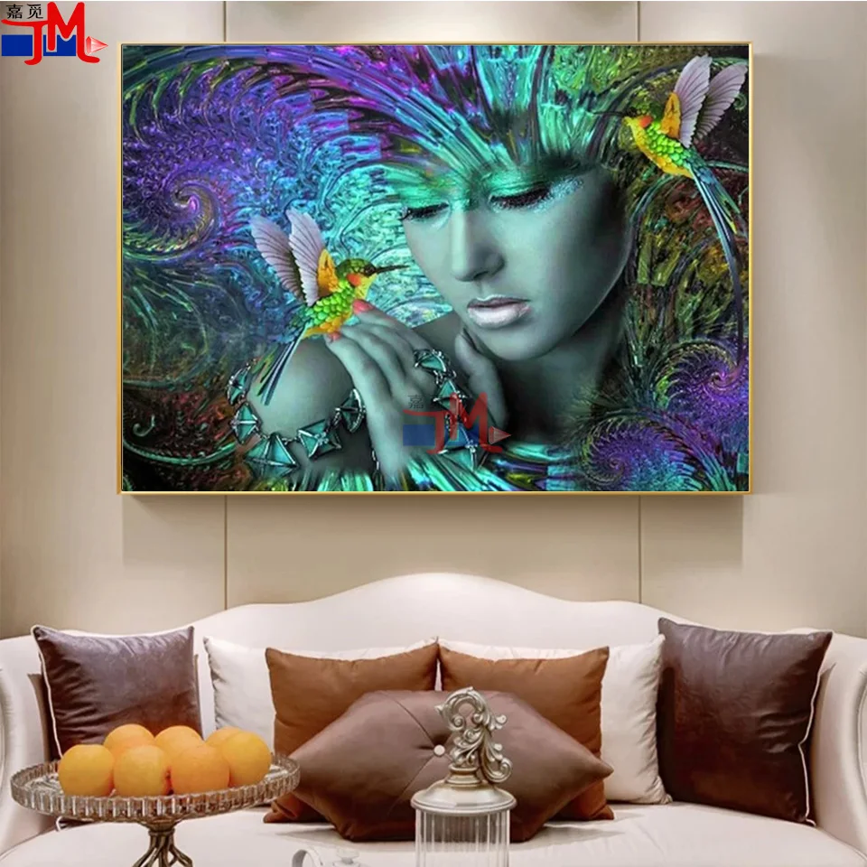 

5D алмазная живопись «сделай сам», фэнтезийная женщина, птица, полный квадрат, круглая вышивка, вышивка крестиком, 3D Мозаика, фея, икона, подар...