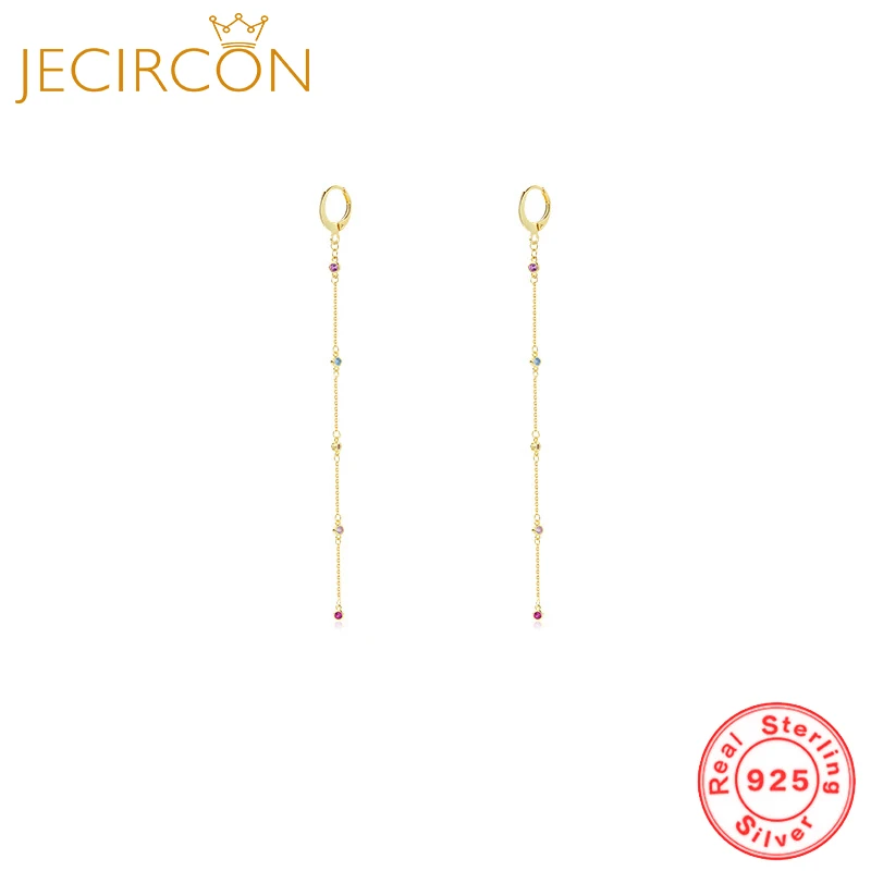 

JECIRCON 925 Sterling Silver Tassel Colorful Zircon Ear Wire for Women Light Luxury Temperament Hoop Earrings Trendy Jewelry