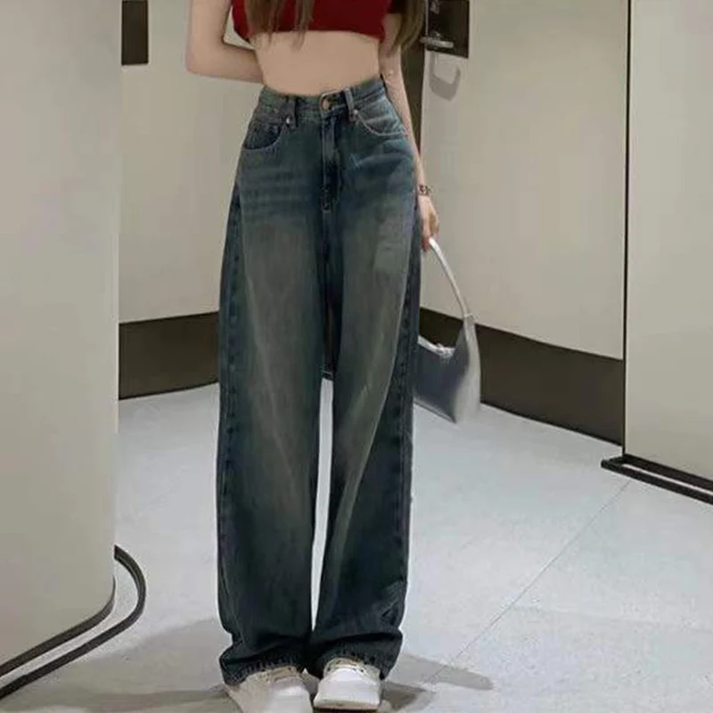 Y2K Women Vintage Streetwear Baggy Cargo Jeans High Waisted Straight Wide Leg Pants Denim Trousers Fairy Grunge Alt Clothes