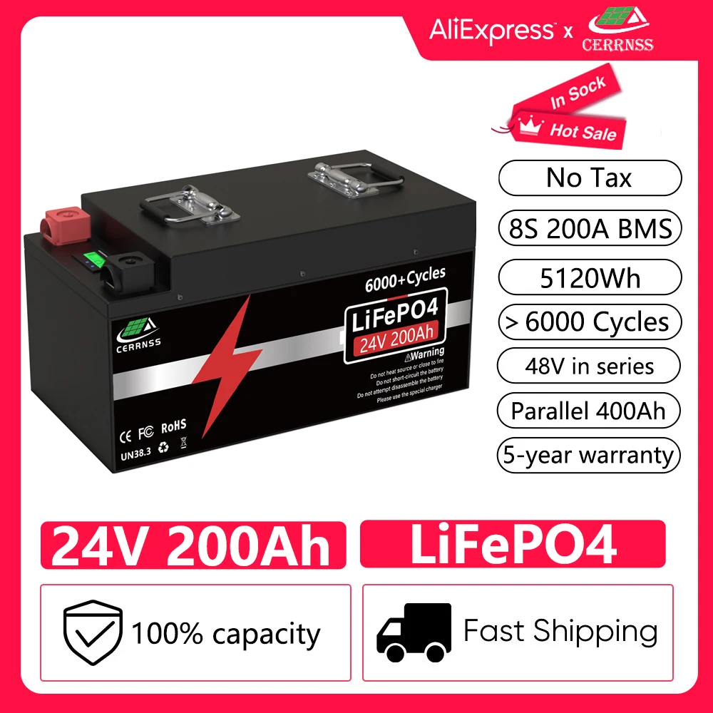 Аккумулятор LiFePO4 24 В 6000 Ач 5 кВт + циклов с а BMS литий-железо-фосфат для RV автомобиля
