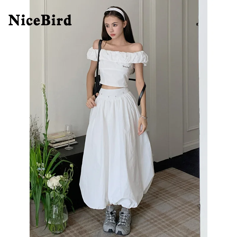

Nicebird White Elegant Skirt T-Shirt Slash Neck Korean Style Y2K Modern New Strapless Women Fashion Tide Spring Summer 2023