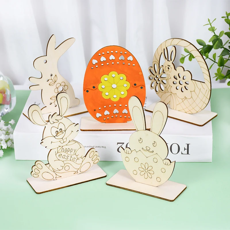 

Easter Rabbit Nature Wooden Chips Cute Bunny Eggs DIY Wood Crafts Happy Easter Party Decoration Kids Gift Home Desktop Ornaments