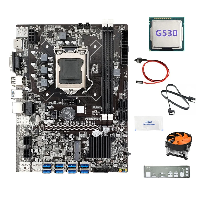 

Материнская плата для майнинга B75 8USB ETH + процессор G530 + вентилятор + кабель переключения + кабель SATA + перегородка + термопаста B75 BTC материнская плата для майнинга