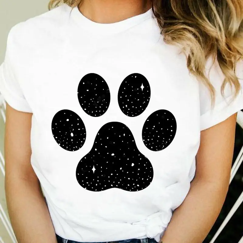 

Women Star Dog Paw Funny T-shirts Lady Fashion Clothing Short Sleeve Cartoon Clothes Spring Summer Female Tee Graphic Tshirt