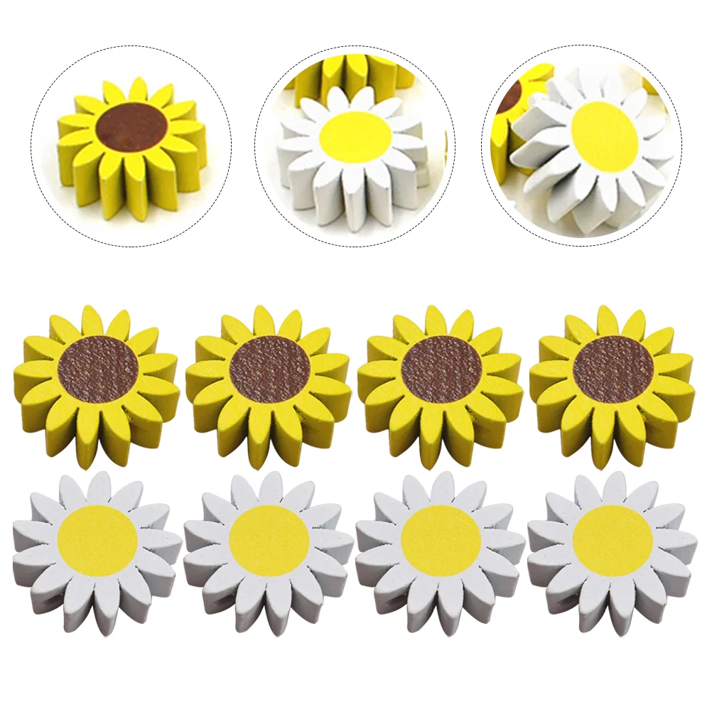 

30pcs DIY Wooden Beads Sunflower Loose Beads with Hole Garland Crafts Making Loose Beads Random Color