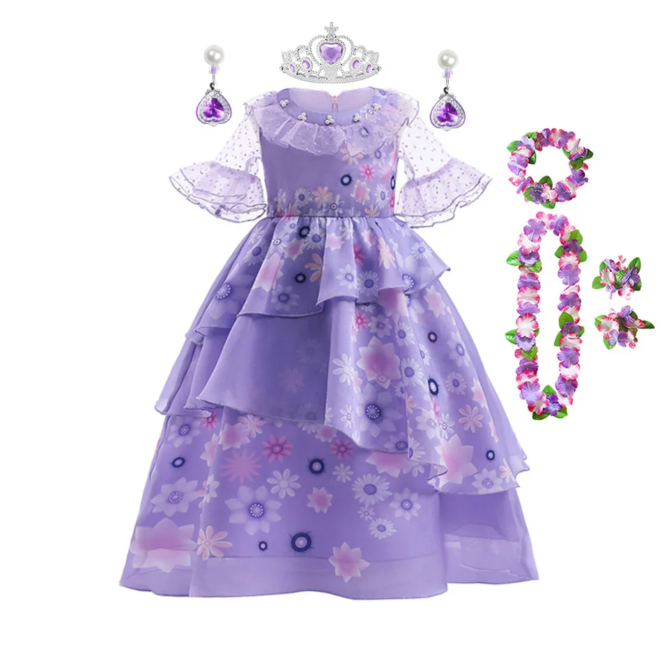 Disney  Girls Encanto Costume Princess Dress Suit Charm for Girls Cosplay Isabela Carnival Birthday Party Christmas Clothes